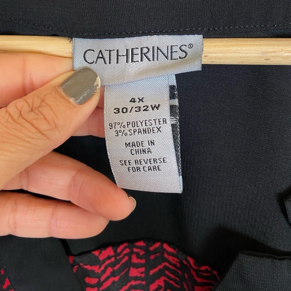 Catherines Chiffon Button Down Top Size 4x Red & … - image 7